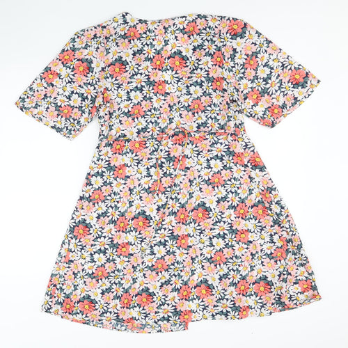 Only Womens Multicoloured Floral Polyester Wrap Dress Size 8 V-Neck Tie