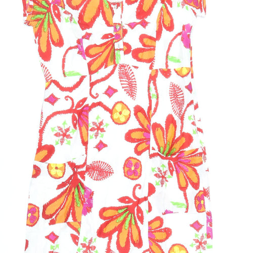Preworn Womens Multicoloured Floral Viscose Shift Size 10 Scoop Neck Button