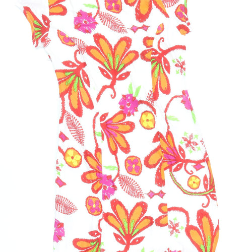 Preworn Womens Multicoloured Floral Viscose Shift Size 10 Scoop Neck Button