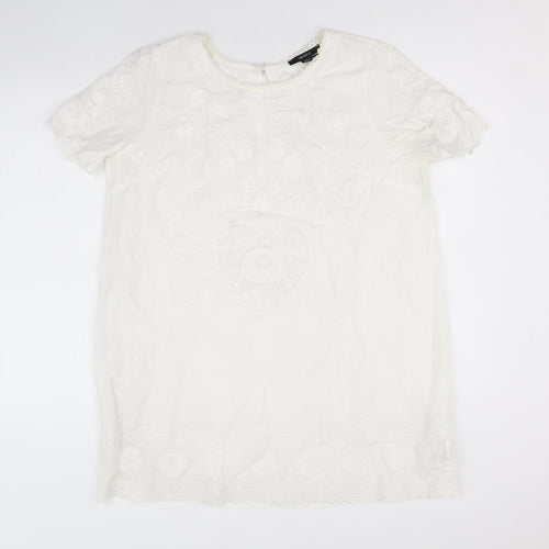 FOREVER 21 Womens Ivory Viscose T-Shirt Dress Size L Boat Neck Button