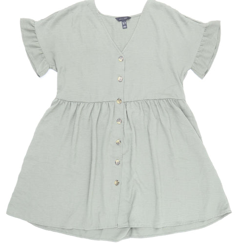 New Look Womens Green Polyester Trapeze & Swing Size 10 V-Neck Button