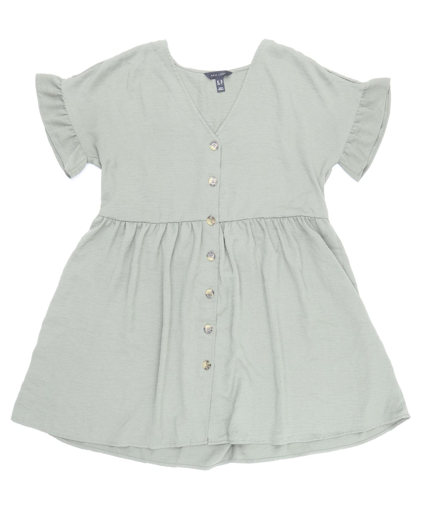 New Look Womens Green Polyester Trapeze & Swing Size 10 V-Neck Button