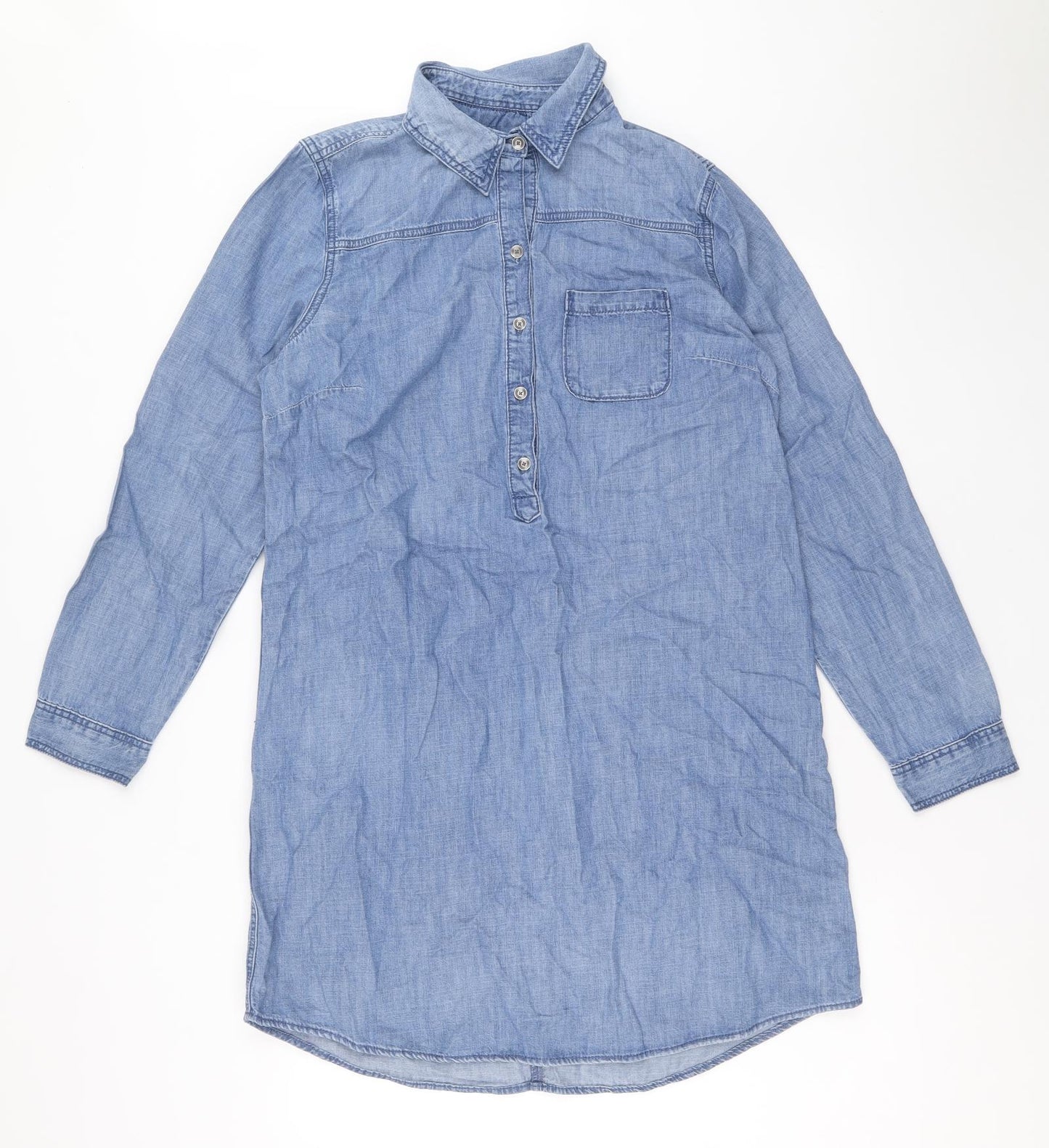 Gap Womens Blue Cotton Shirt Dress Size M Collared Button