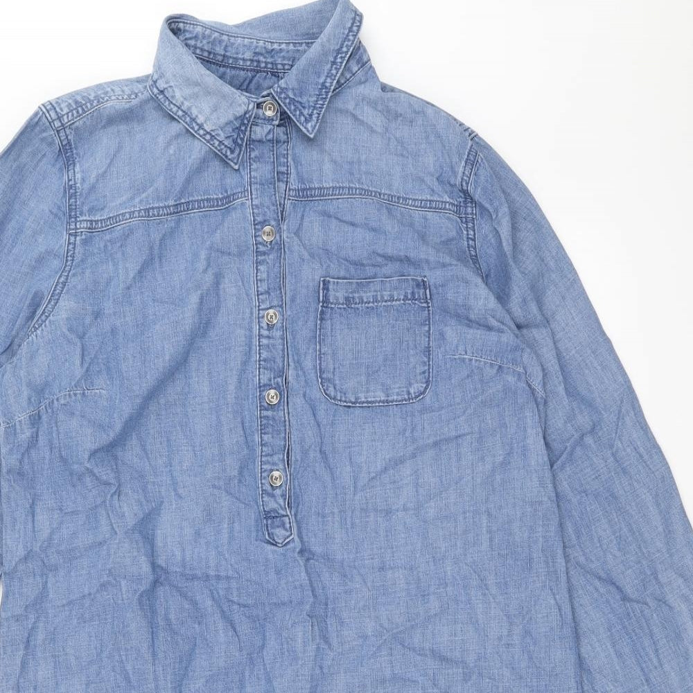 Gap Womens Blue Cotton Shirt Dress Size M Collared Button