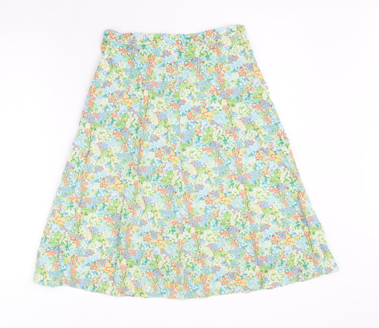 St.Michael Womens Multicoloured Floral Cotton Swing Skirt Size 14 Zip