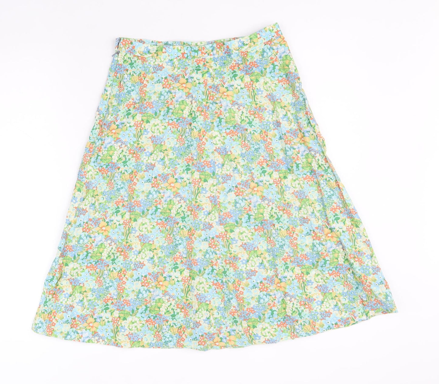 St.Michael Womens Multicoloured Floral Cotton Swing Skirt Size 14 Zip