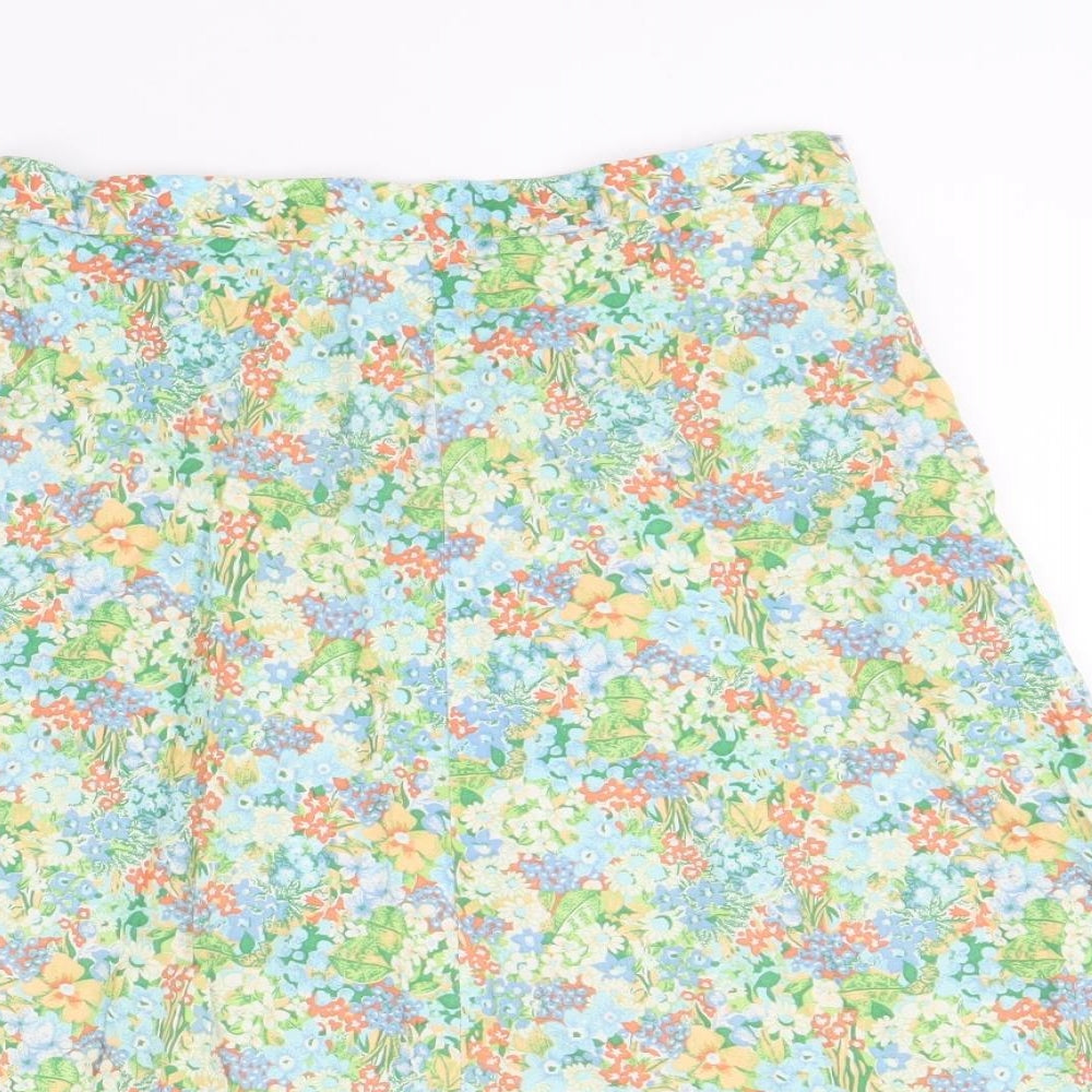 St.Michael Womens Multicoloured Floral Cotton Swing Skirt Size 14 Zip