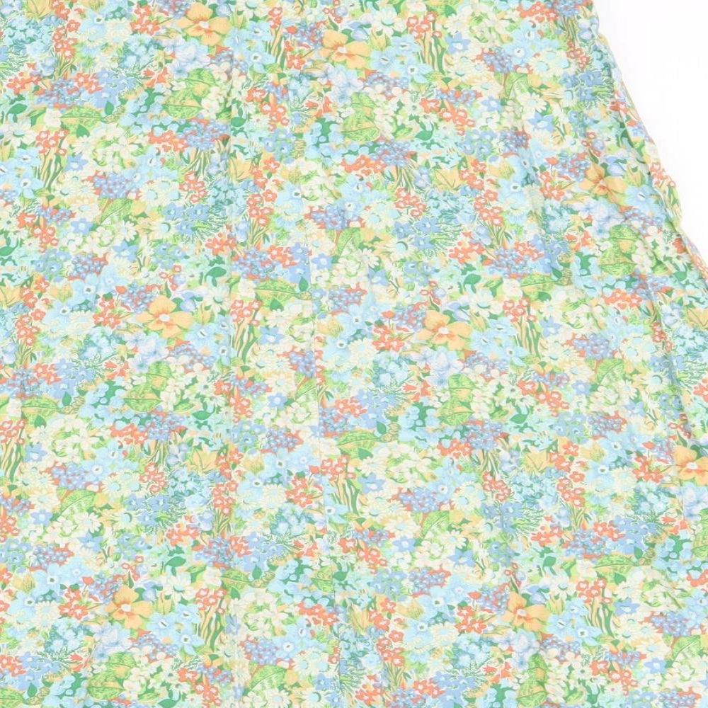 St.Michael Womens Multicoloured Floral Cotton Swing Skirt Size 14 Zip
