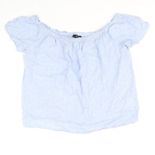 Papaya Womens Blue Polka Dot 100% Cotton Basic Blouse Size 14 Boat Neck