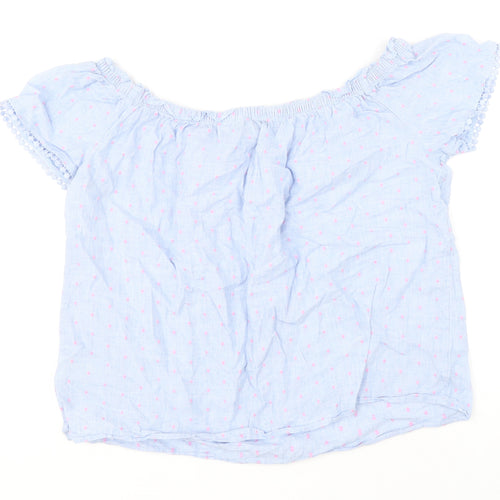 Papaya Womens Blue Polka Dot 100% Cotton Basic Blouse Size 14 Boat Neck