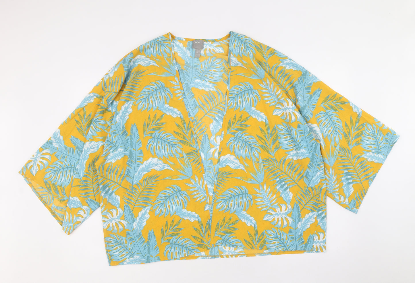 ASOS Womens Yellow Geometric Polyester Kimono Blouse Size 10 V-Neck - Leaf Print