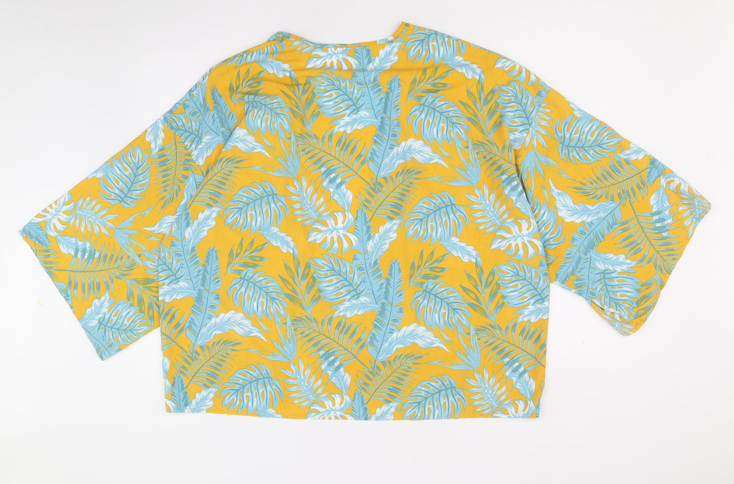ASOS Womens Yellow Geometric Polyester Kimono Blouse Size 10 V-Neck - Leaf Print