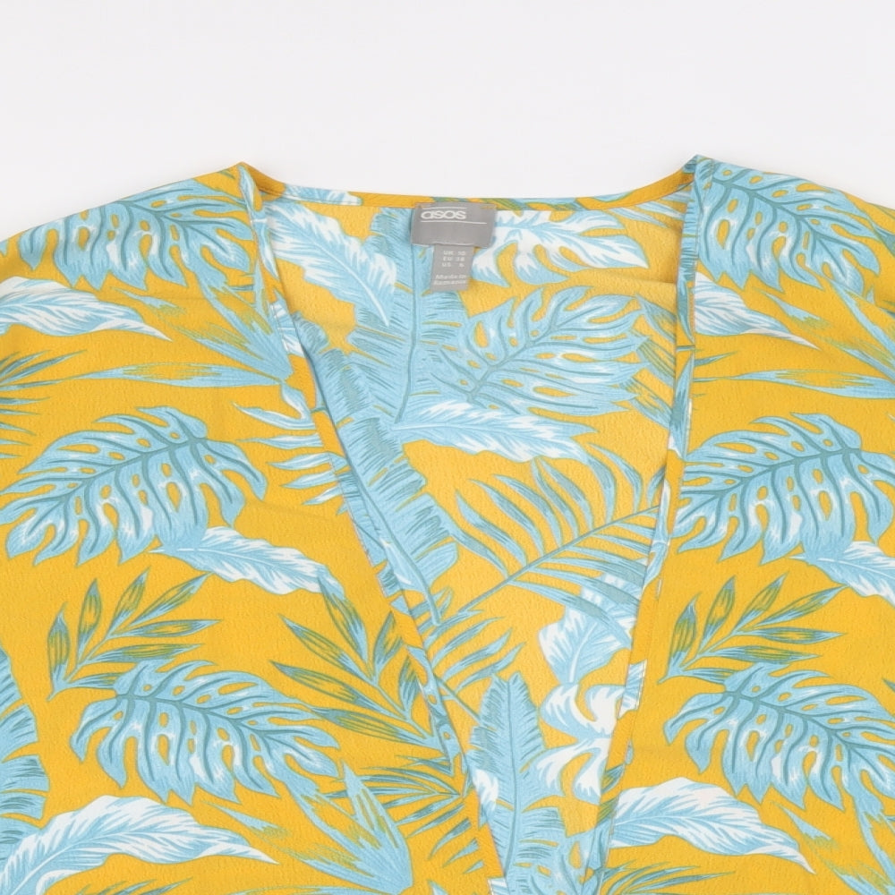 ASOS Womens Yellow Geometric Polyester Kimono Blouse Size 10 V-Neck - Leaf Print