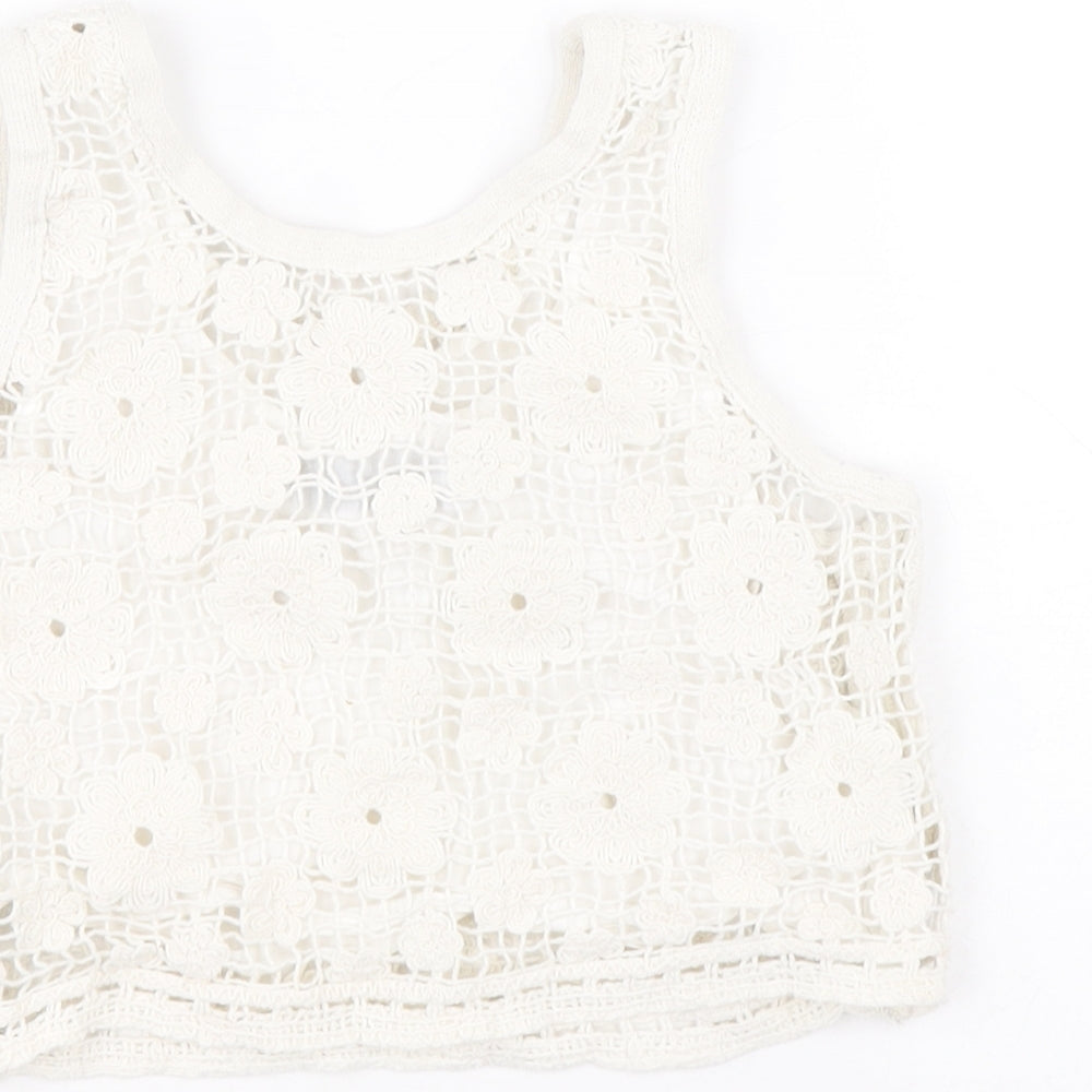 Zara Girls Ivory 100% Cotton Basic Tank Size 9 Years Scoop Neck Pullover