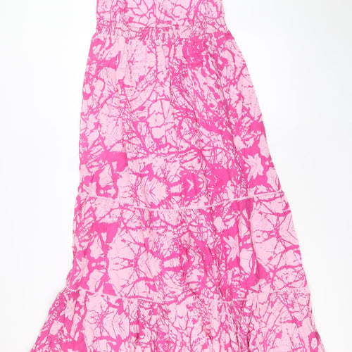Preworn Womens Pink Geometric Viscose Tank Dress Size 10 V-Neck Pullover - Shirred Back