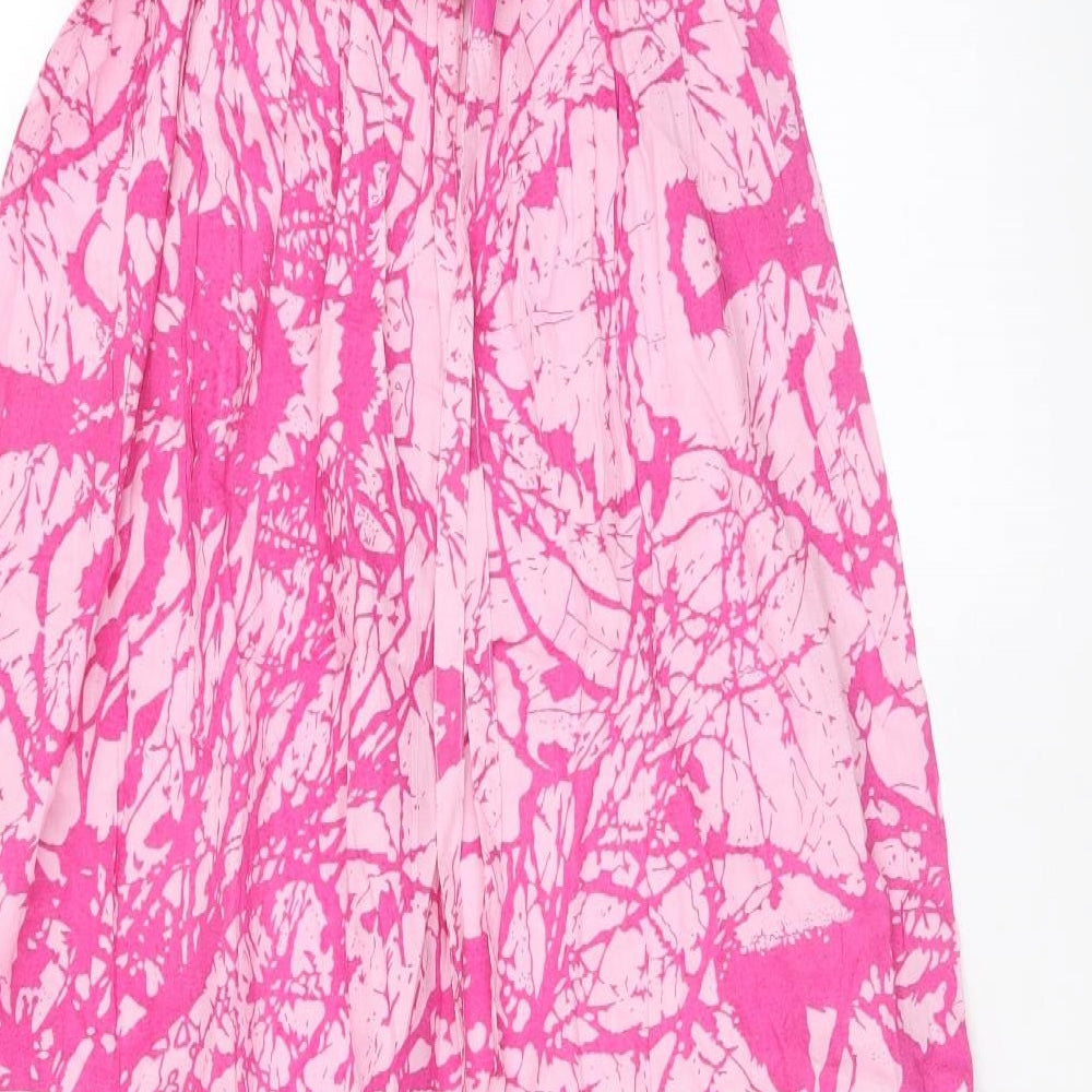 Preworn Womens Pink Geometric Viscose Tank Dress Size 10 V-Neck Pullover - Shirred Back