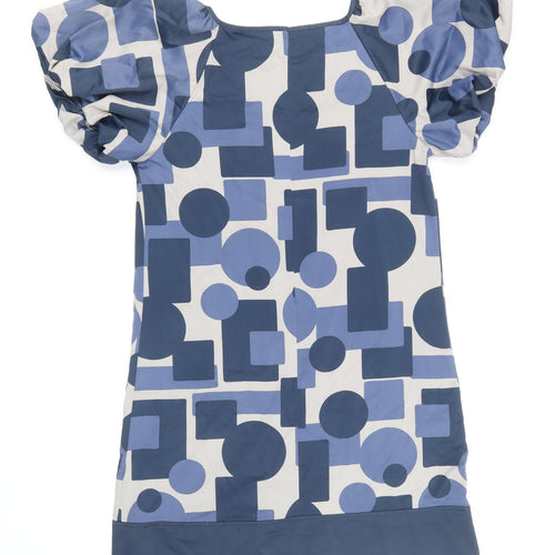 AMARANTO Womens Blue Geometric Polyester Shift Size 12 V-Neck Pullover