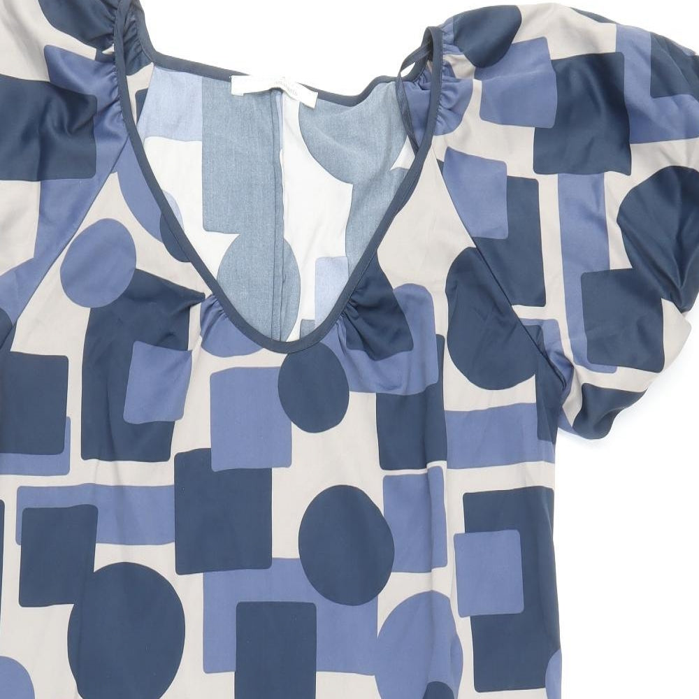 AMARANTO Womens Blue Geometric Polyester Shift Size 12 V-Neck Pullover