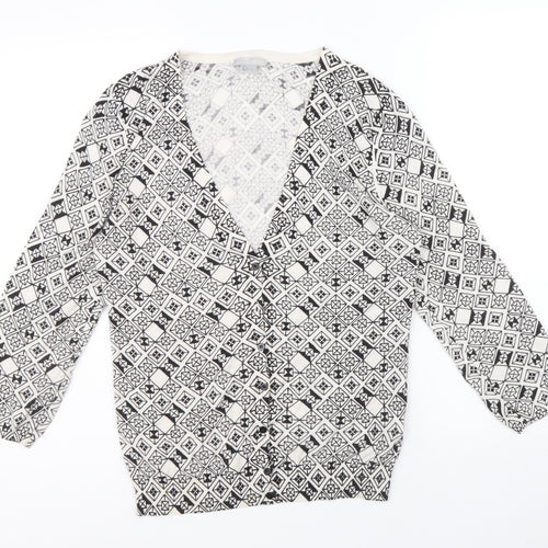 H&M Womens Black V-Neck Geometric Cotton Cardigan Jumper Size M