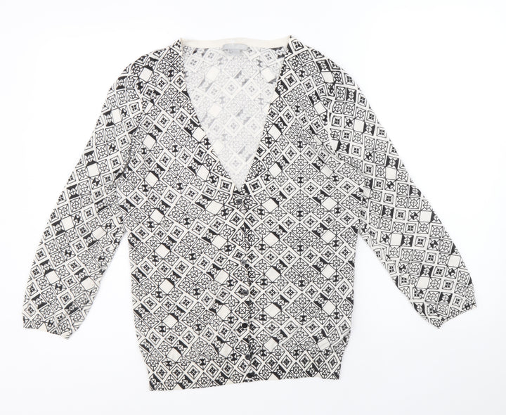 H&M Womens Black V-Neck Geometric Cotton Cardigan Jumper Size M