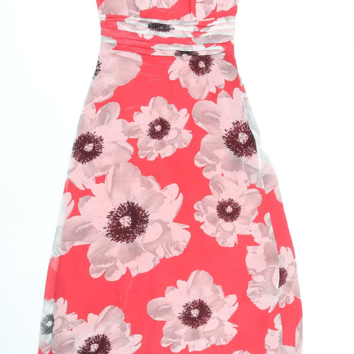 Ariella Womens Red Floral Polyester Maxi Size 8 Boat Neck Zip