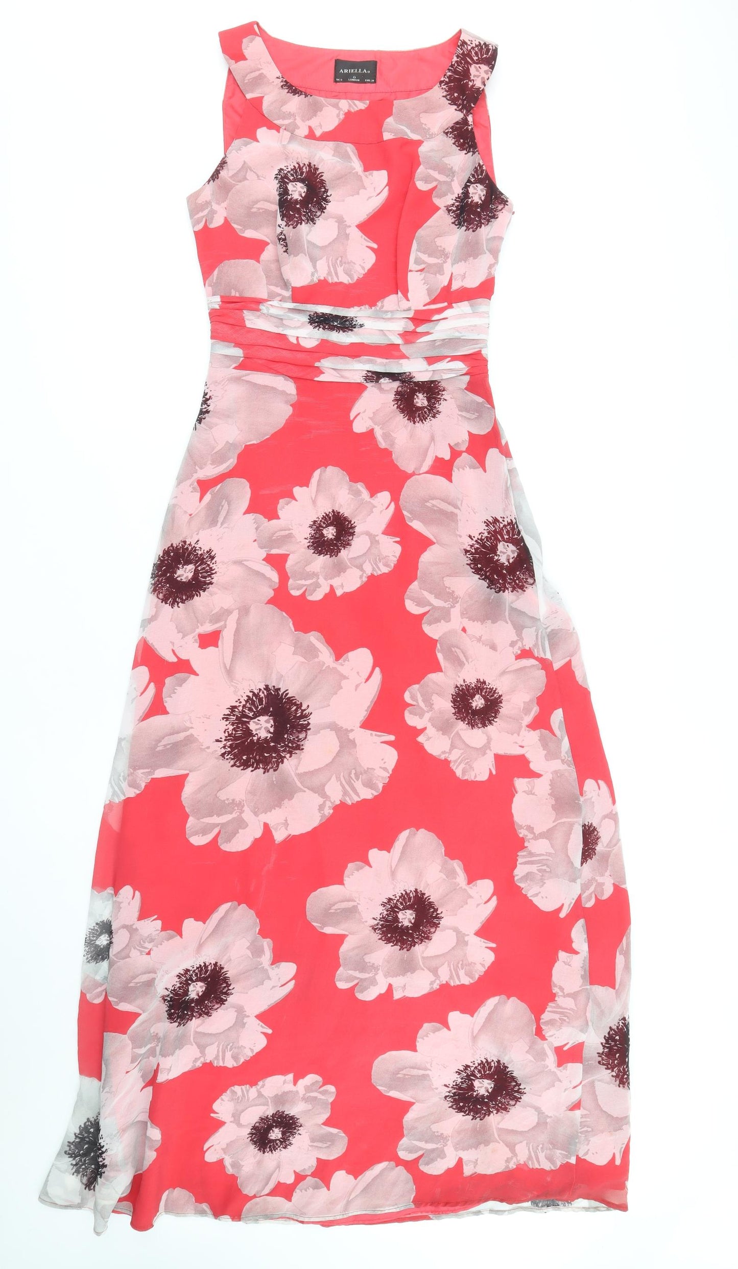 Ariella Womens Red Floral Polyester Maxi Size 8 Boat Neck Zip