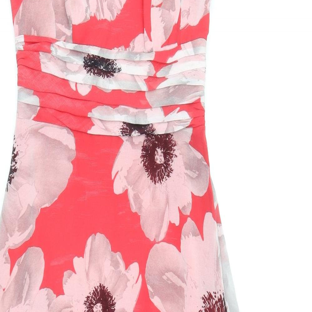 Ariella Womens Red Floral Polyester Maxi Size 8 Boat Neck Zip