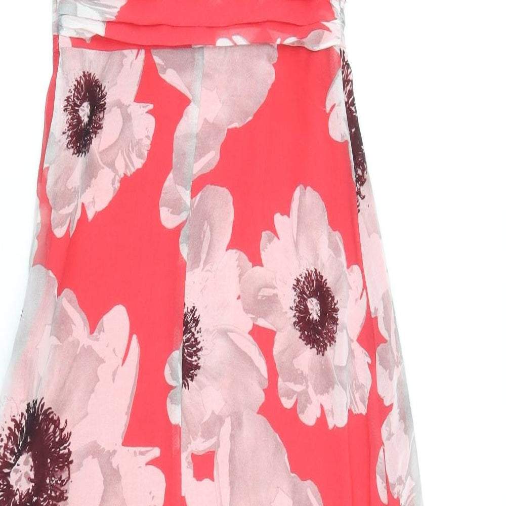 Ariella Womens Red Floral Polyester Maxi Size 8 Boat Neck Zip