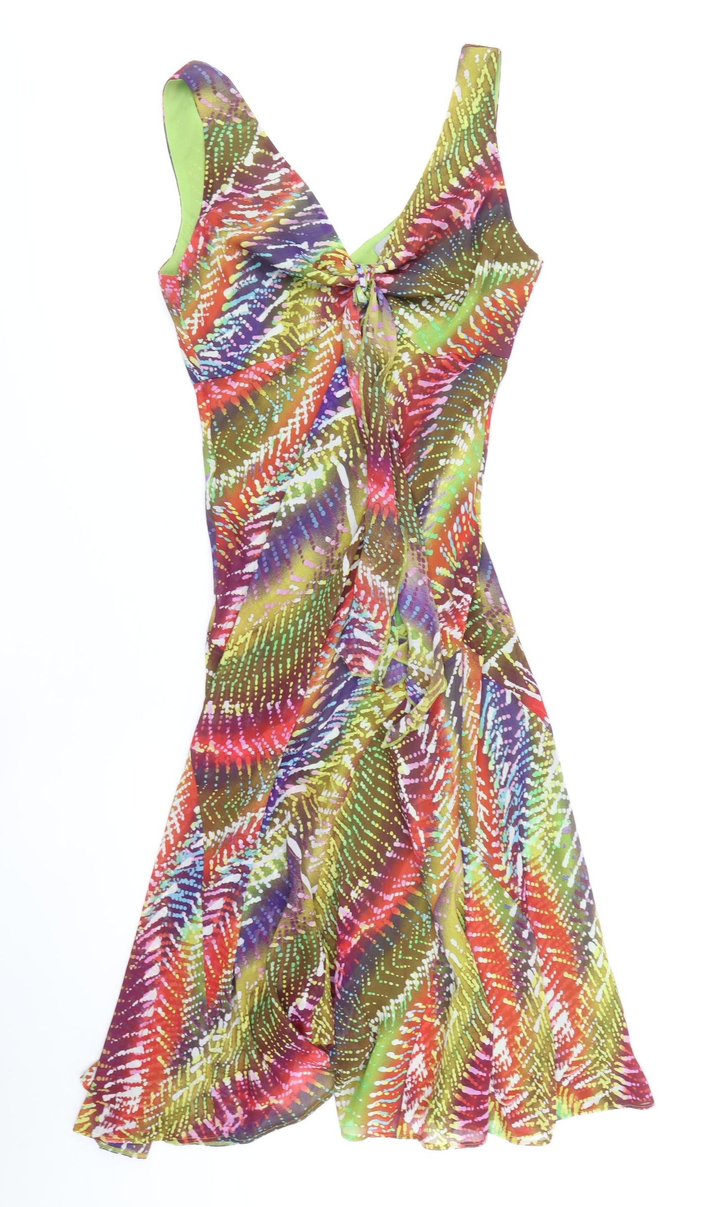 Per Una Womens Multicoloured Geometric Polyester Tank Dress Size 12 V-Neck Pullover
