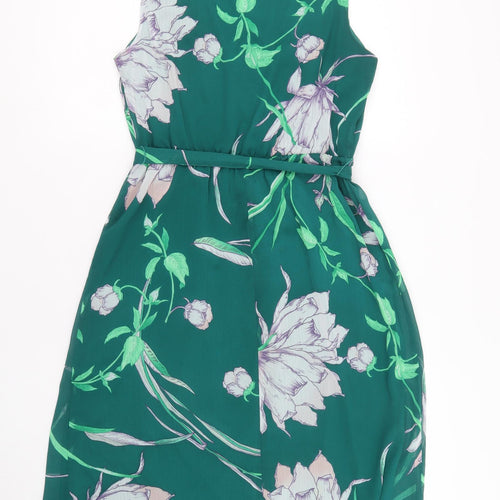 Soon Womens Green Floral Polyester A-Line Size 12 Boat Neck Pullover