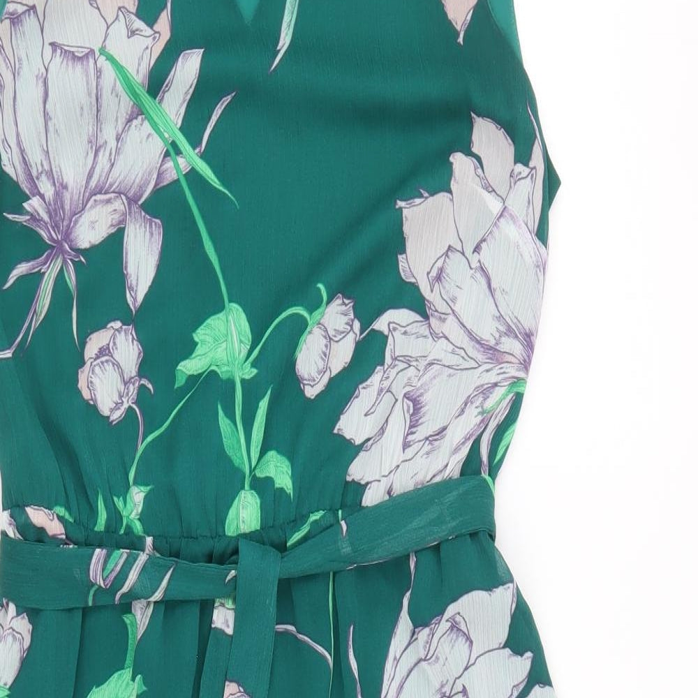 Soon Womens Green Floral Polyester A-Line Size 12 Boat Neck Pullover