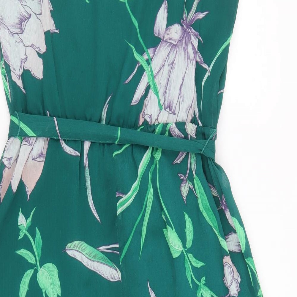 Soon Womens Green Floral Polyester A-Line Size 12 Boat Neck Pullover