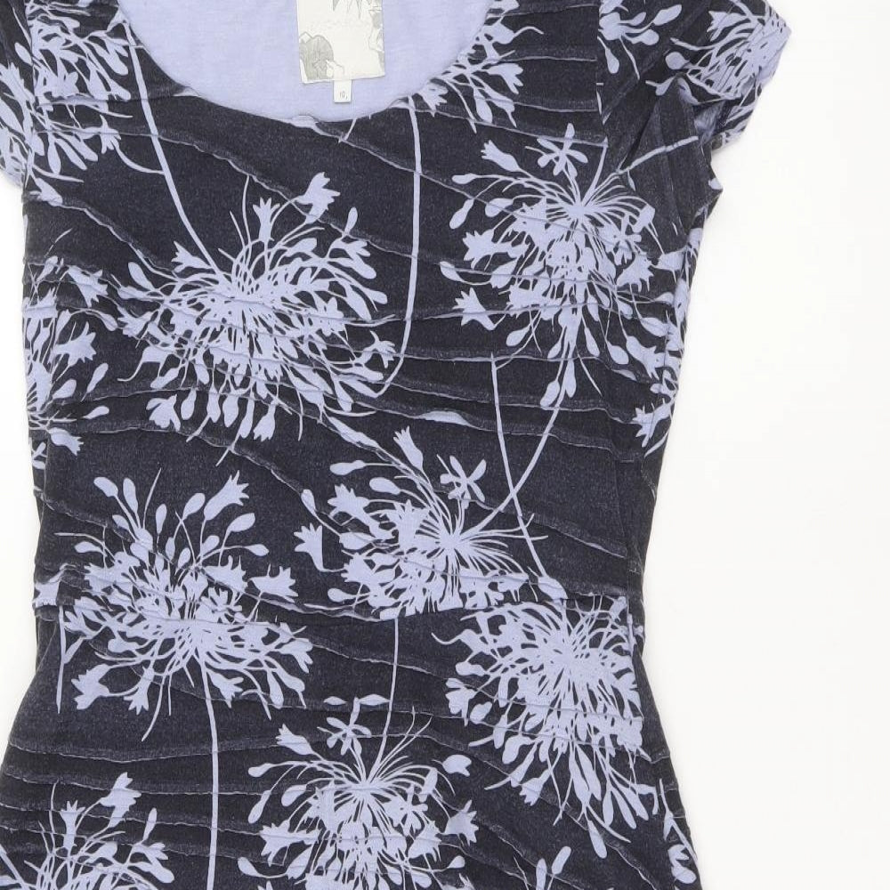 RJR.John Rocha Womens Purple Floral Polyester A-Line Size 10 Boat Neck Pullover