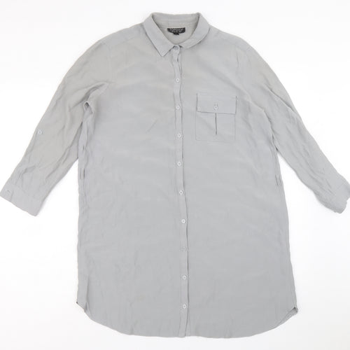 Topshop Womens Grey Viscose Shirt Dress Size 8 Collared Button