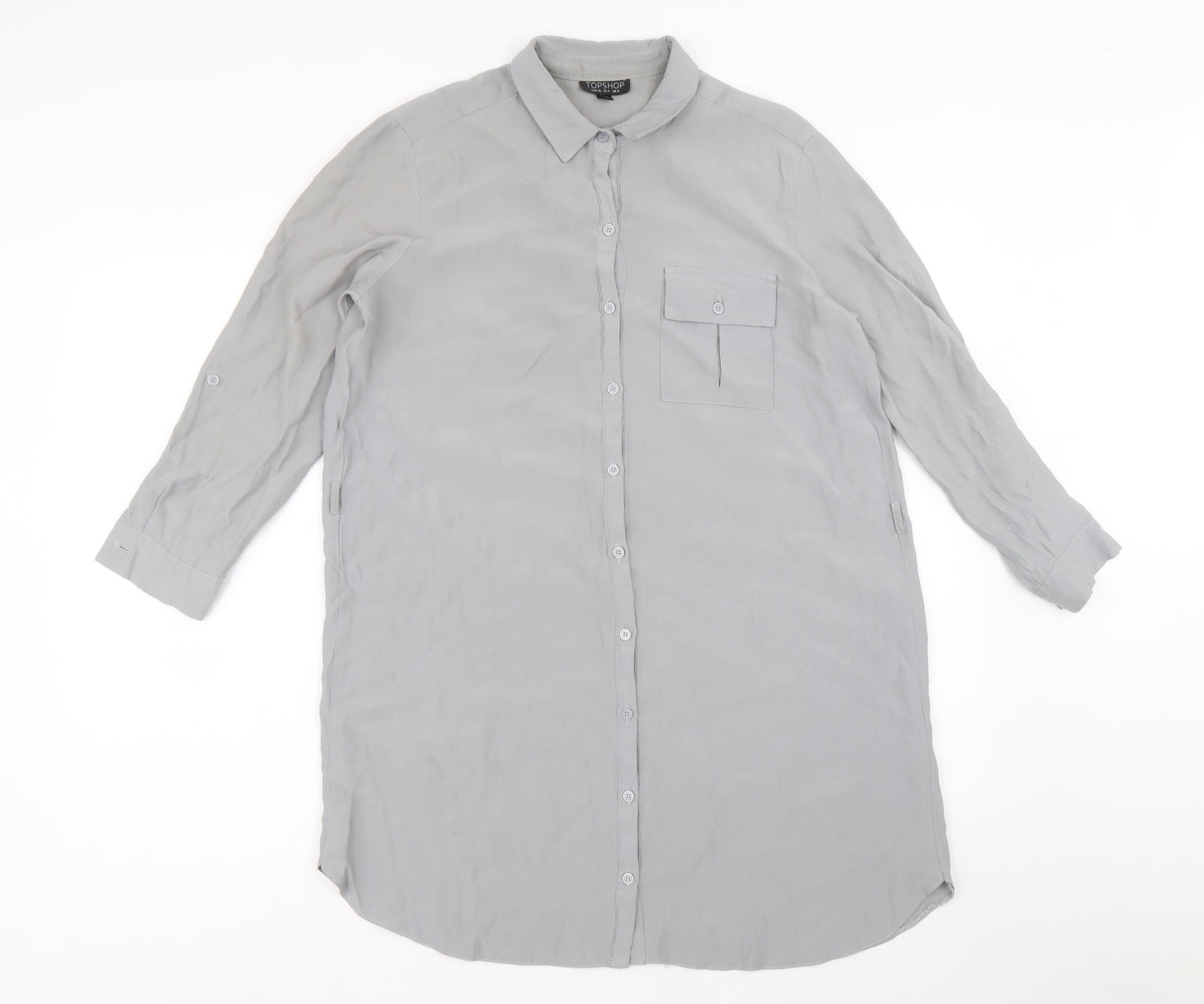 Topshop Womens Grey Viscose Shirt Dress Size 8 Collared Button