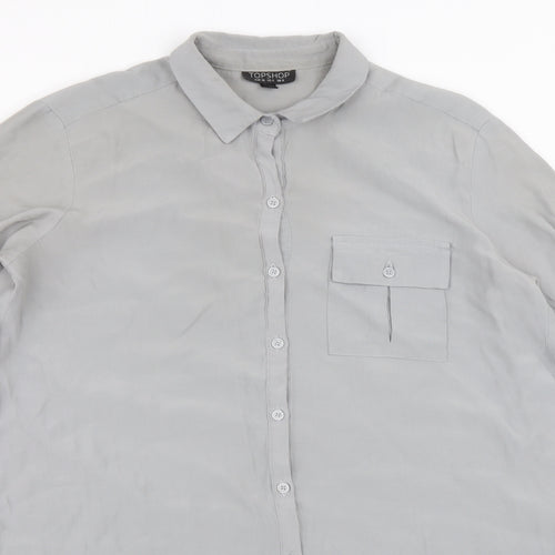 Topshop Womens Grey Viscose Shirt Dress Size 8 Collared Button