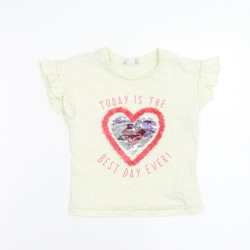 Primark Girls Ivory Cotton Basic T-Shirt Size 3-4 Years Round Neck Pullover - Best Day Ever!