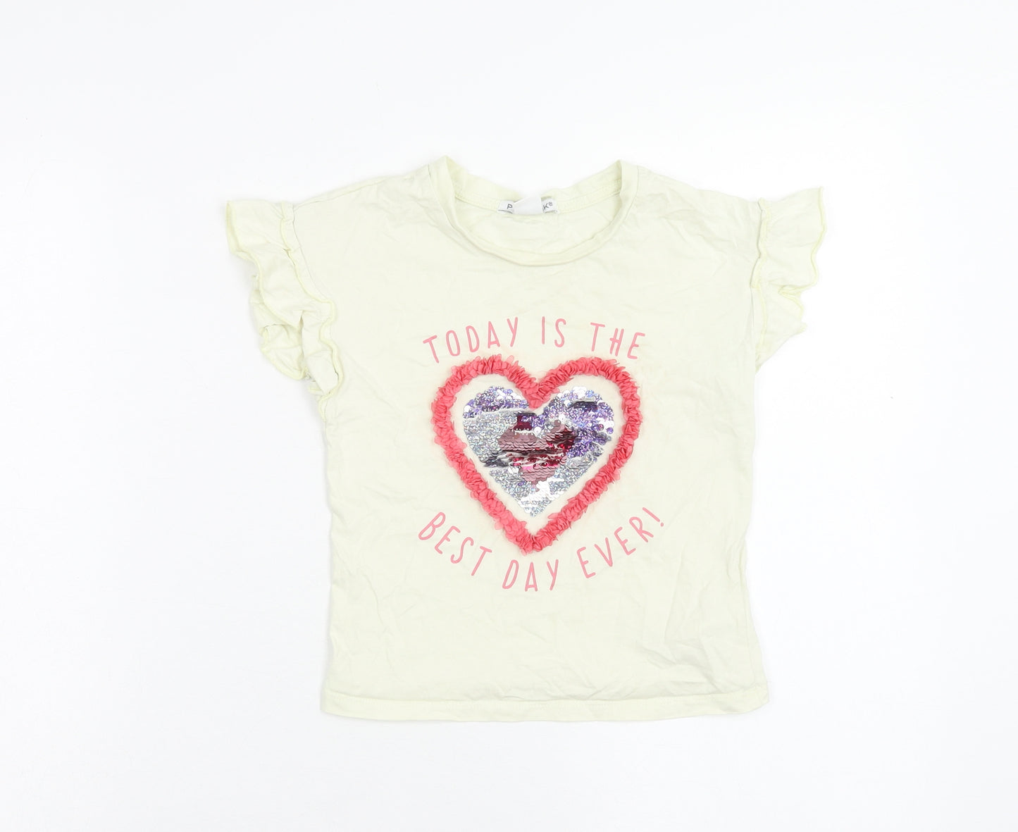 Primark Girls Ivory Cotton Basic T-Shirt Size 3-4 Years Round Neck Pullover - Best Day Ever!
