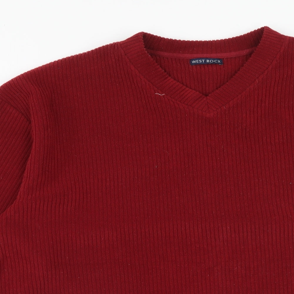 West Rock Mens Red Polyester Pullover Sweatshirt Size L - Ribbed