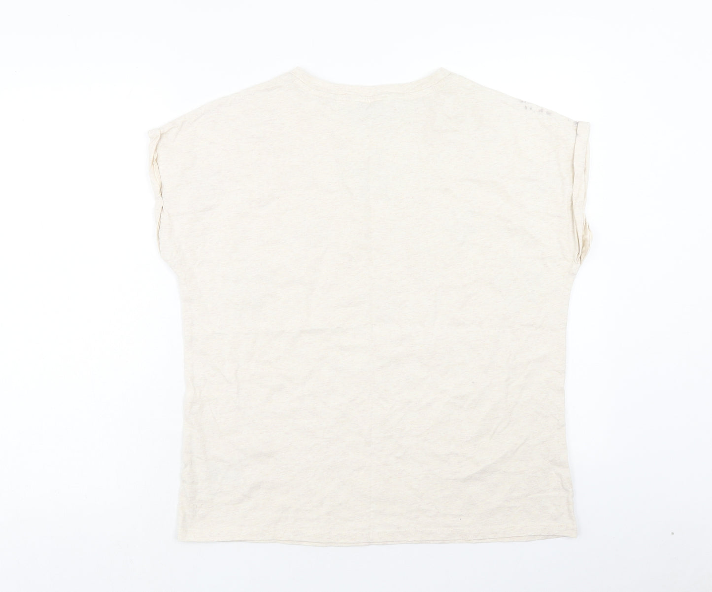 NEXT Womens Ivory Geometric Cotton Basic T-Shirt Size 14 Round Neck - Star Pattern