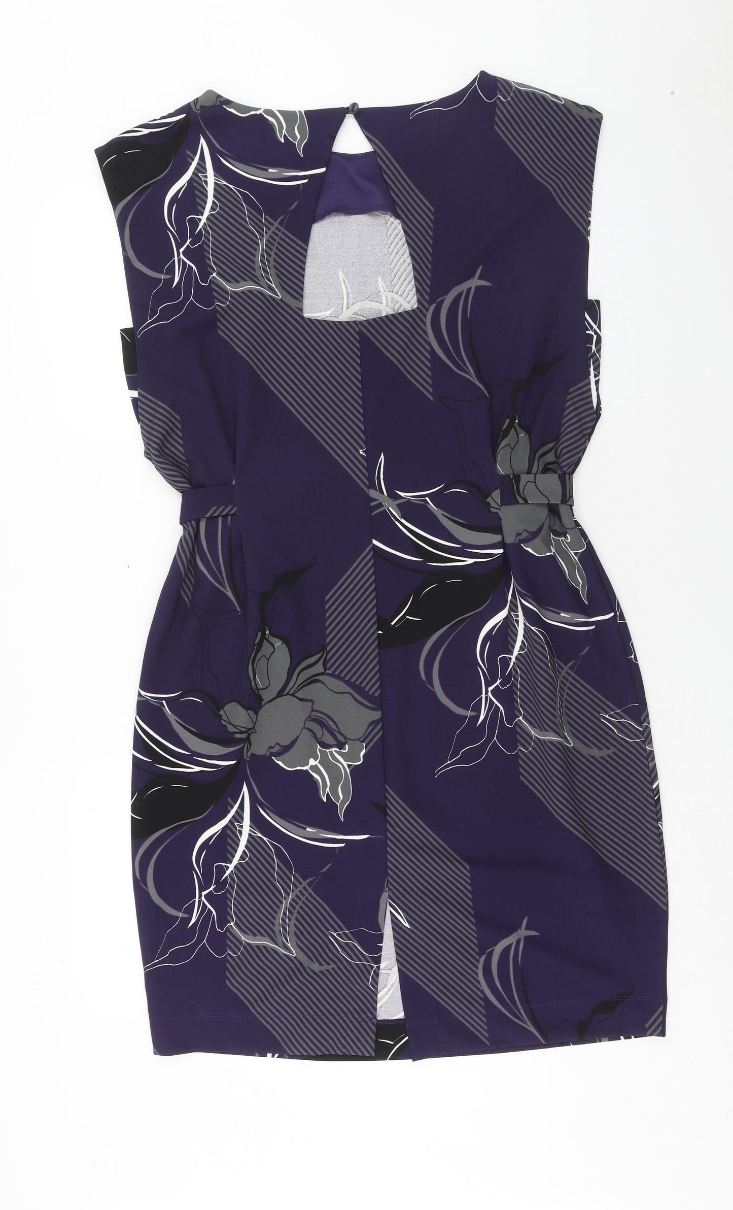 NEXT Womens Purple Floral Polyester A-Line Size 16 Round Neck Button