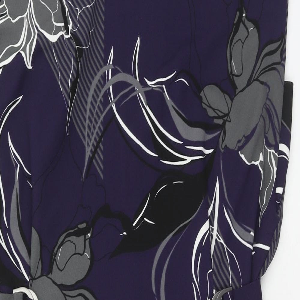 NEXT Womens Purple Floral Polyester A-Line Size 16 Round Neck Button