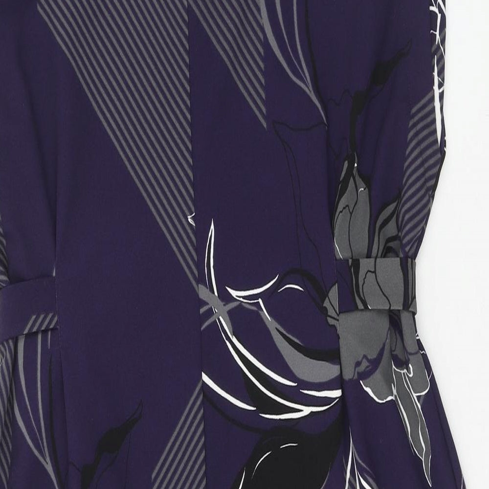 NEXT Womens Purple Floral Polyester A-Line Size 16 Round Neck Button