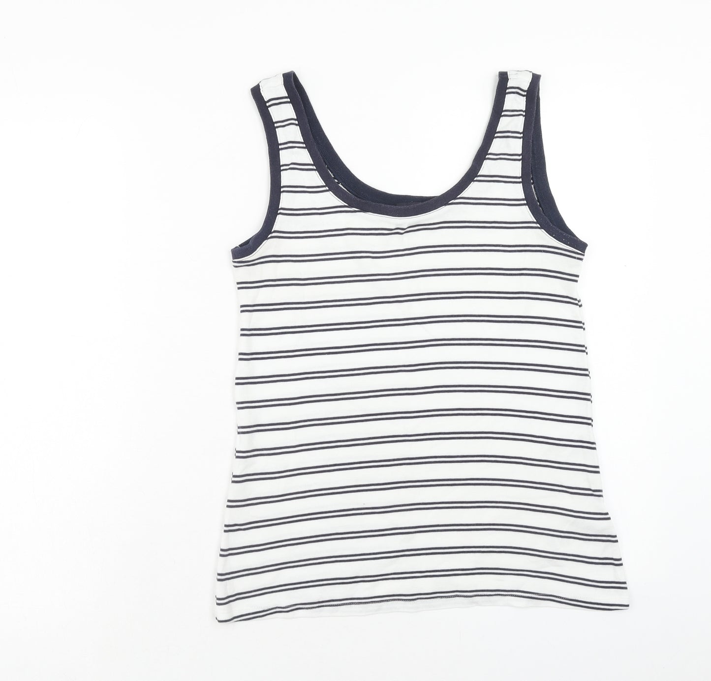 Marks and Spencer Womens White Striped Cotton Basic Tank Size 14 Scoop Neck