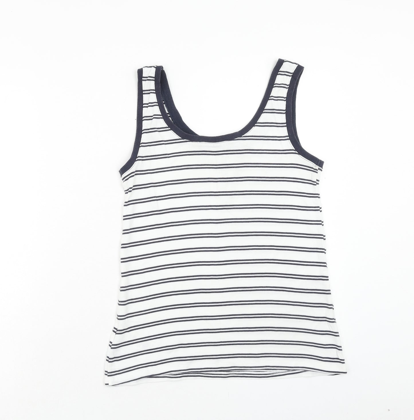 Marks and Spencer Womens White Striped Cotton Basic Tank Size 14 Scoop Neck