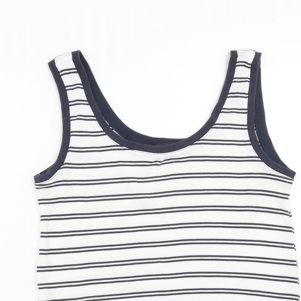 Marks and Spencer Womens White Striped Cotton Basic Tank Size 14 Scoop Neck