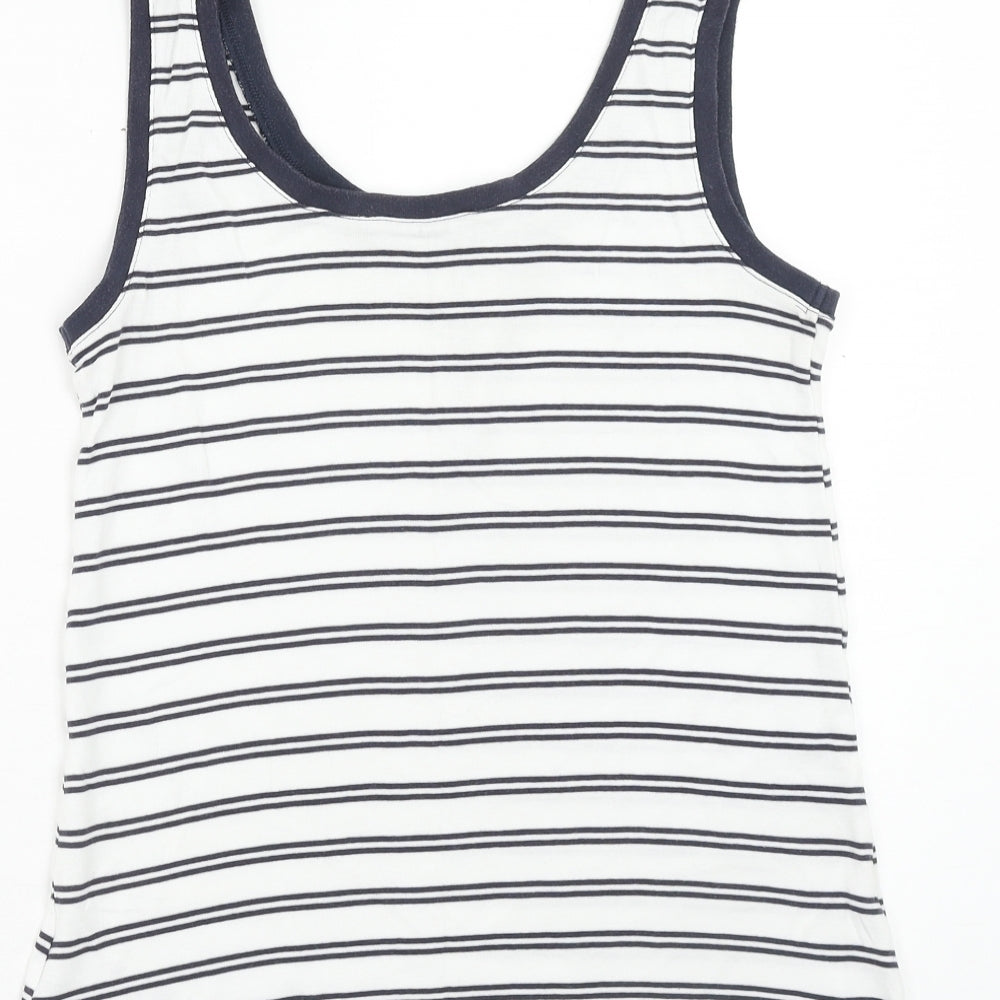 Marks and Spencer Womens White Striped Cotton Basic Tank Size 14 Scoop Neck