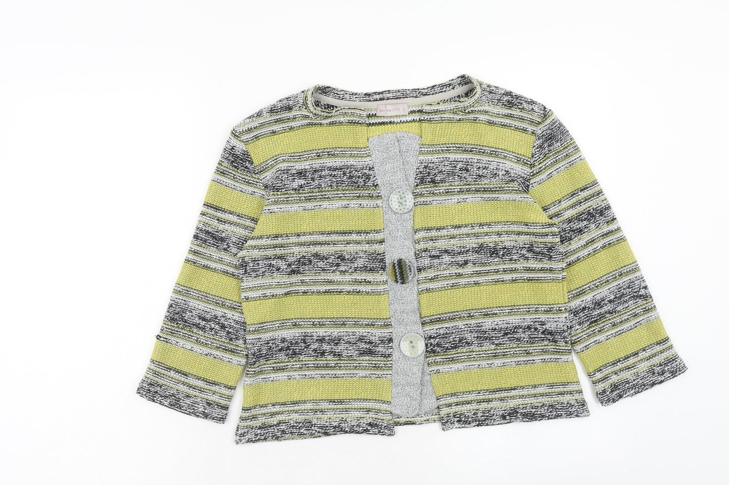 Per Una Womens Green V-Neck Striped Acrylic Cardigan Jumper Size M