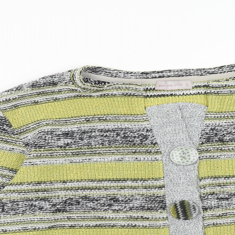 Per Una Womens Green V-Neck Striped Acrylic Cardigan Jumper Size M
