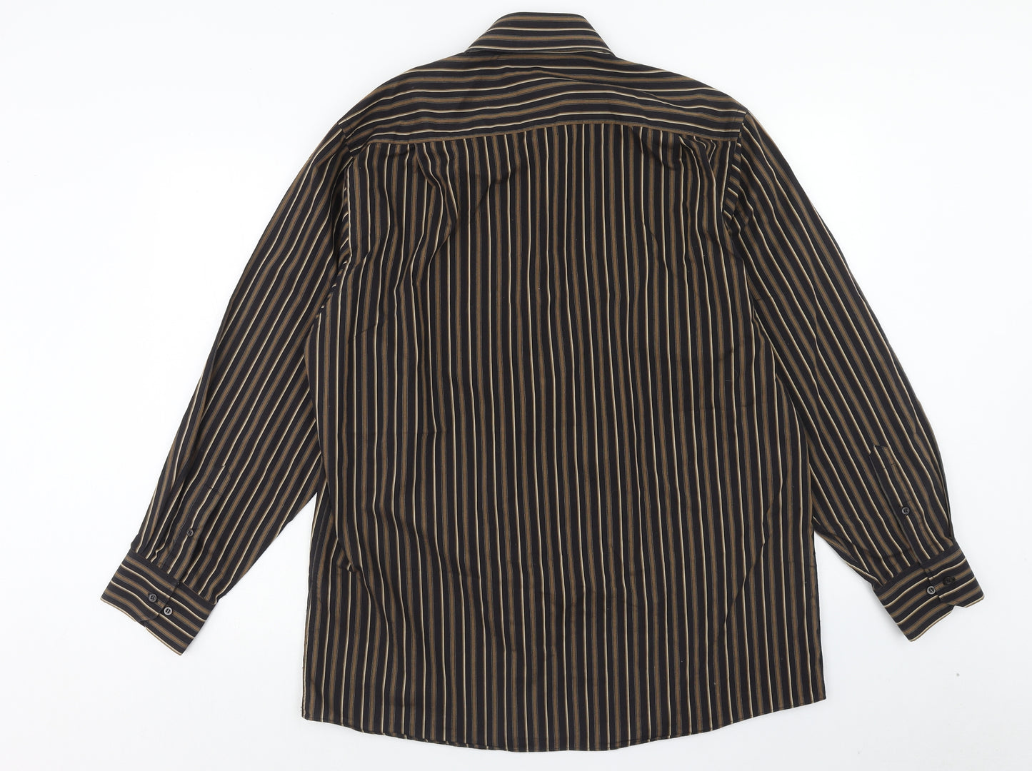 George Mens Brown Striped Cotton Button-Up Size 16.5 Collared Button